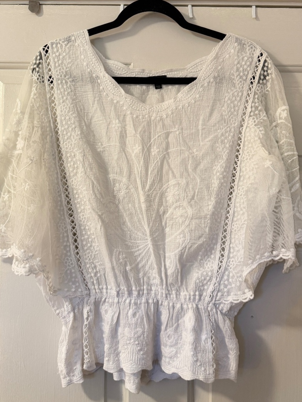 Coco + Carmen White Embroidered Lace Peplum Blouse Women's S/M Boho Top Flowy